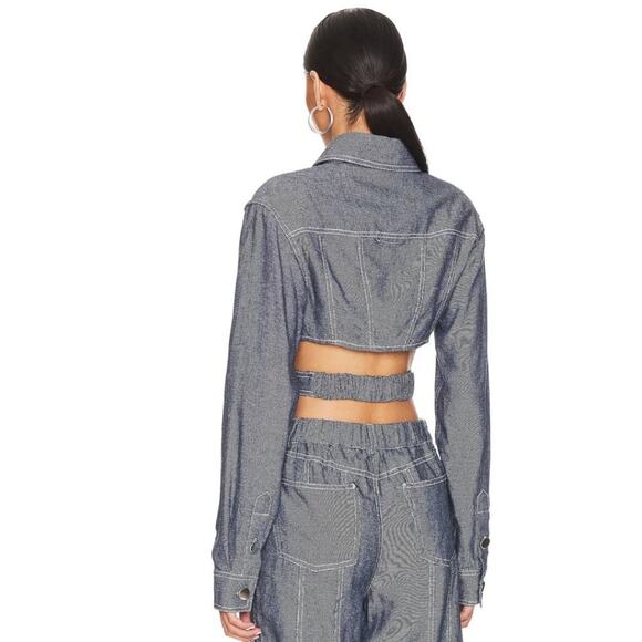 H:ours Altagracia Crop Jacket in Blue Grey NWOT Size Small - Picture 2 of 4